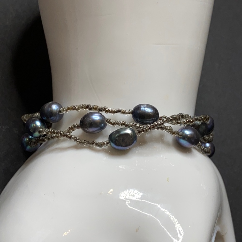 Multi strand beaded gray pearl bracelet
